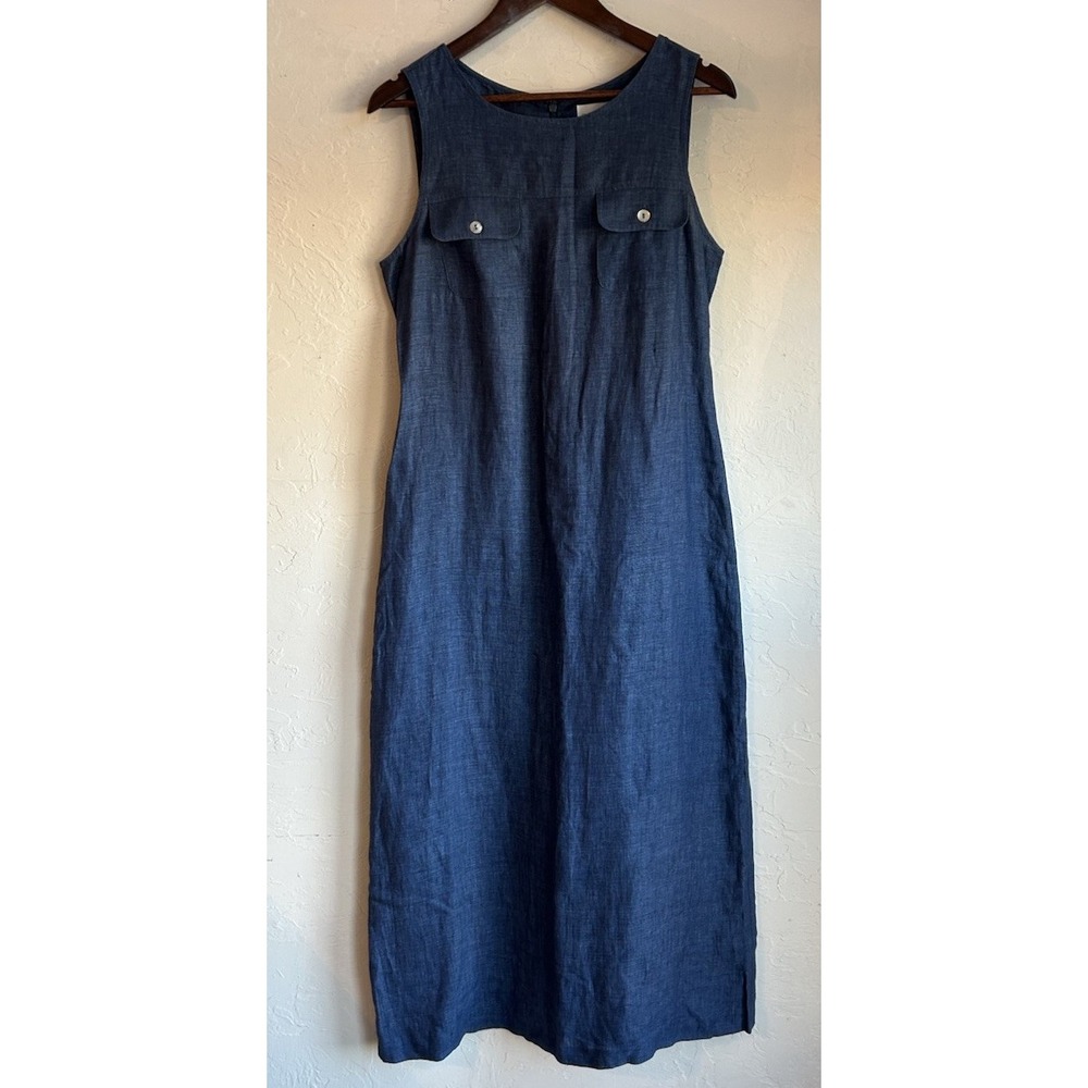 Vintage Casual Corner‎ 100% Linen Maxi Dress 8 Blue Lightweight